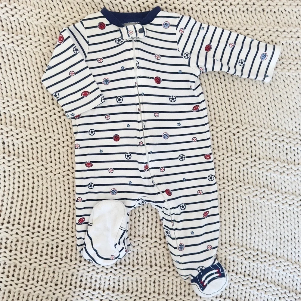 Little Me Baby Boys 100% Cotton Scratch Free Sleeper Footie Sports Star 3 Months